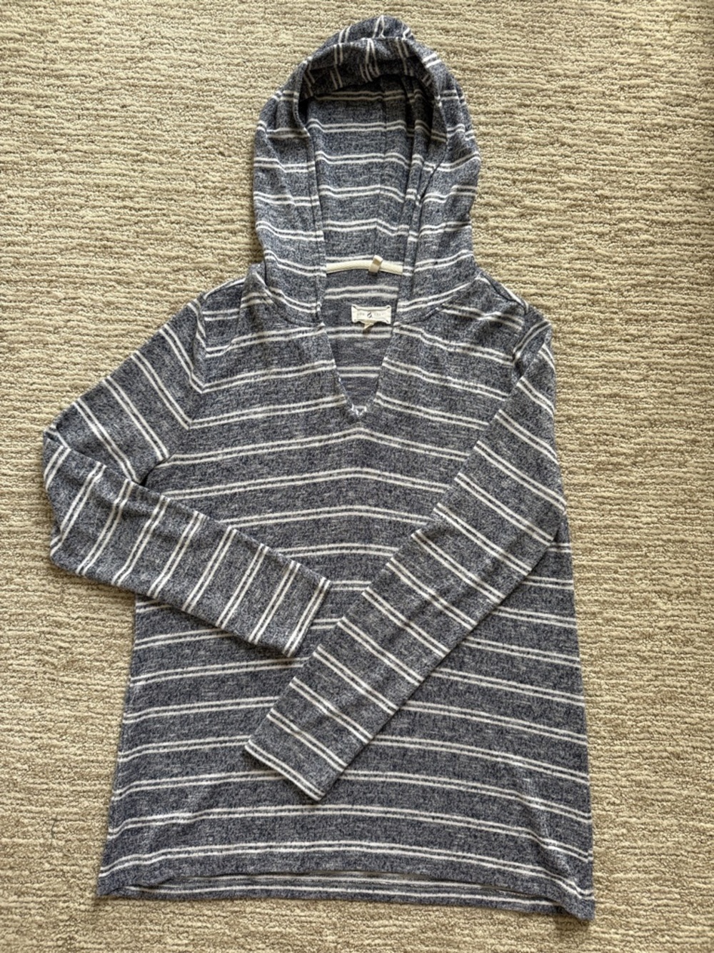 Lou & Grey Women’s Navy and White Striped Jersey Hoodie Size Small
